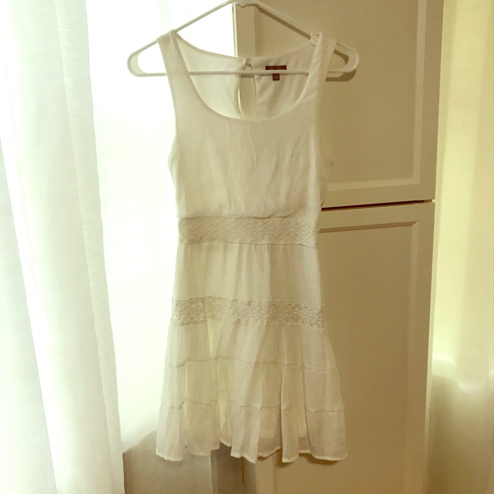 Cute White Midi Dress w/ Lace Detail